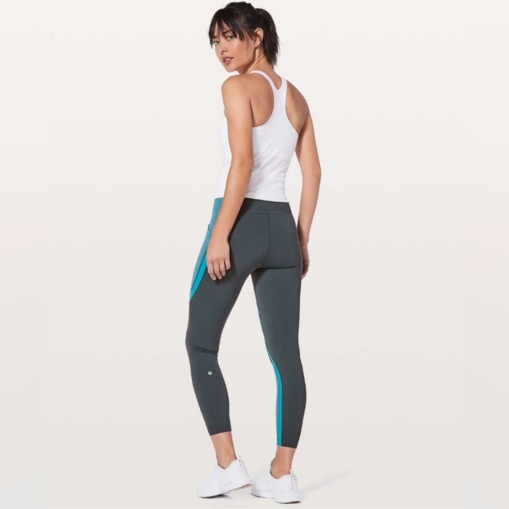 Athletic Colorblock Leggings with Side Pocket - Teal/Charcoal - Picture 3 of 12